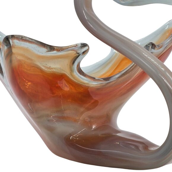 Murano Style Art Glass Swan Dish Amber White Hand Blown Sculptural Centerpiece - Picture 11 of 12